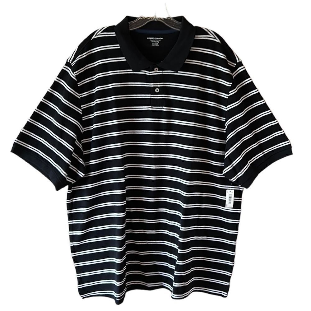 NEW Amazon Essentials Black And White Polo Shirt